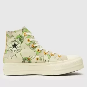 Converse White & Green Ctas Lift Summer Florals Hi Trainers