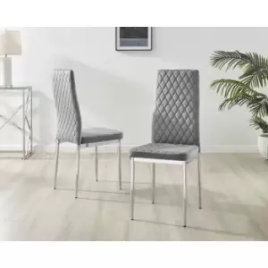 Furniturebox UK - Set of 4 Furniturebox Grey Velvet Milan Dining Chairs With Silver Legs