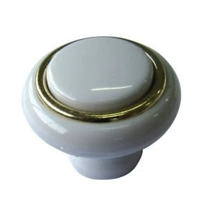 BQ White Polished Gold effect Round Internal Knob Cabinet knob D40 mm