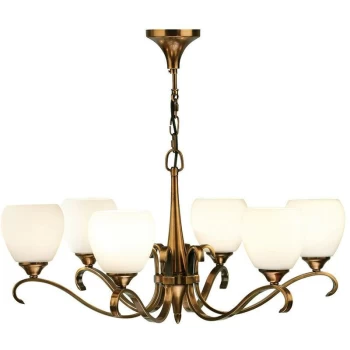 Interiors 1900 Lighting - Interiors Columbia Brass - 6 Light Multi Arm Ceiling Pendant Chandelier Antique Brass, Opal Glass, E14