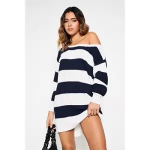 I Saw It First Striped Off The Shoulder Jumper Dress - Blue