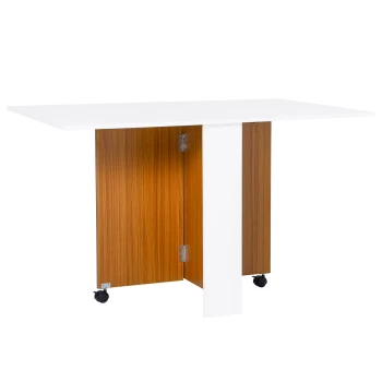 HOMCOM Folding Dining Table Writing Desk Workstation w/ Casters Teak Colour, White AOSOM UK