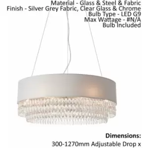 Ceiling Pendant Light - Silver Grey Fabric / Clear Glass & Chrome - 6x2.5W G9