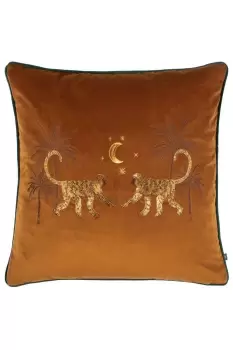 Dusk Monkey Embroidered Piped Velvet Cushion