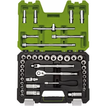 Expert Socket Set, 3/8' Sq. Dr. Combined MM/AF, Green (41 Piece) [04464] - Draper