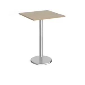 Pisa square poseur table with round chrome base 800mm - barcelona walnut