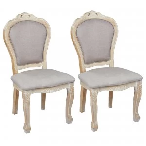 Provence Padded Pair of Dining Chairs White and Brown