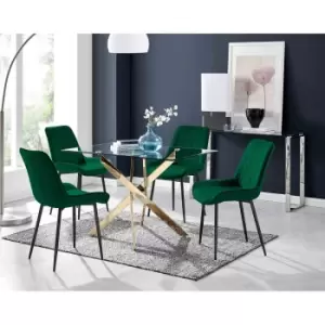 Furniture Box Leonardo 4 Gold Dining Table and 4 Green Pesaro Black Leg Chairs