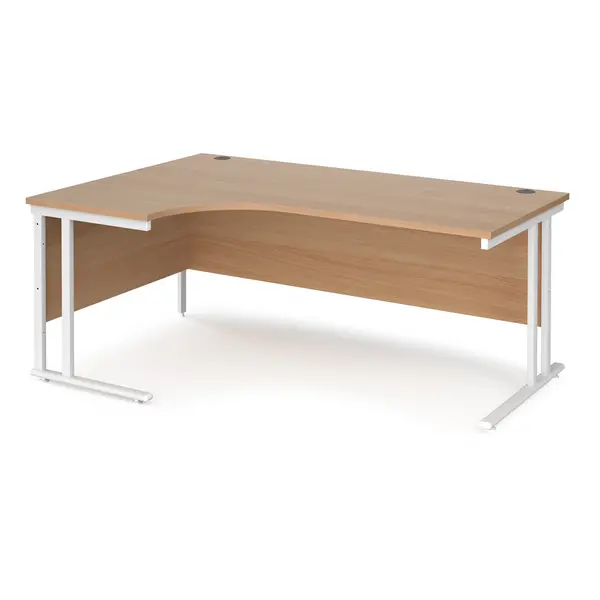 Maestro 25 Left Hand Ergonomic Desk with White Cantilever Frame and Beech Top - 1800mm Wide