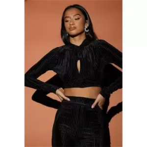 I Saw It First Black Petite Twist Front Cut Out Velvet Rib Crop Top - Black