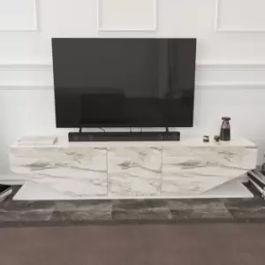 Decorotika Pearl Unique Design TV Cabinet TV Unit TV Stand for TVs up to 71" - White Marble Effect