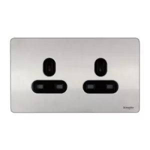 Schneider Electric Ultimate Screwless Flat Plate - Double Unswitched Power Socket, 13A, GU3460BSS, Stainless Steel with Black Insert