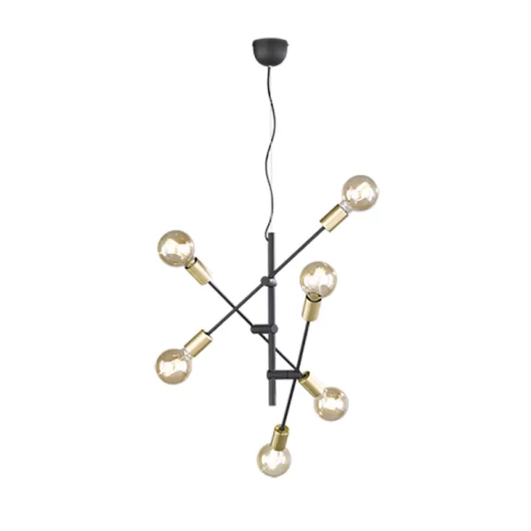 Cross Modern 6 Light Multi Arm Pendant Ceiling Light Black Matt