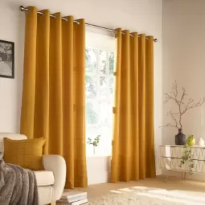 Ellis Windowpane Check Eyelet Curtains Ochre, Ochre / 117 x 183cm