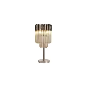 Poland Table Lamp 3 Light E14, Polished Nickel, Cognac Sculpted Glass