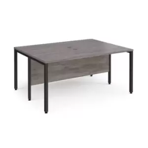 Maestro 25 back to back straight desks 1600mm x 1200mm - Black bench leg frame and grey oak top