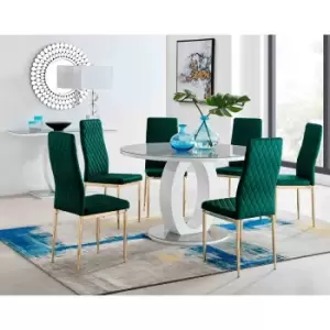 Furniture Box Giovani Round Grey Large 120Cm Table and 6 Green Velvet Milan Gold Leg Chairs