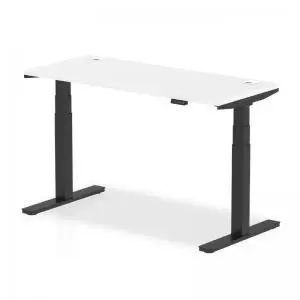 Air 1400 x 600mm Height Adjustable Desk White Top Cable Ports Black