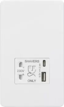 KnightsBridge Shaver socket with dual USB A+C (5V DC 2.4A shared) - matt white