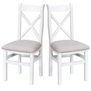 Robert Dyas Madera Ready Assembled Pair of Cross Back Wooden Chairs with Padded Seats