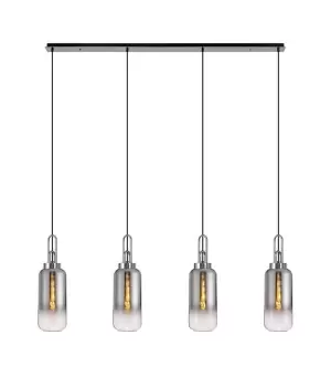 Linear 4 Light Pendant E27 With 16cm Cylinder Glass, Smoked, Clear Polished Nickel, Matt Black