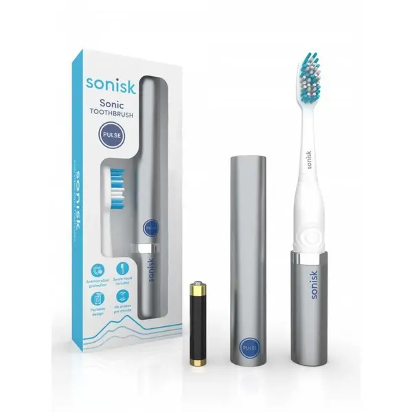 Sonisk Pulse Battery Operated Metallic Silver Toothbrush