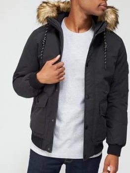 Jack & Jones Parka Jacket With Faux Fur Hood - Black