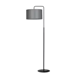 Emibig Trapo Black Floor Lamp with Shade with Gray Fabric Shades, 1x E27