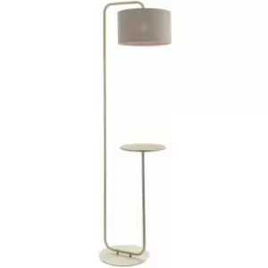 Loops - Satin Champagne Floor Lamp & Side Table - 1750mm Height - 38cm Grey Fabric Shade