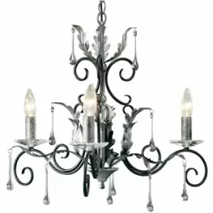 Loops - 3 Bulb Handmade Chandelier LIght Cut Glass Black Silver LED E14 60W