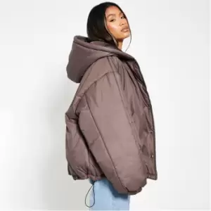 I Saw It First Hooded Padded Oversized Duvet Coat - Brown