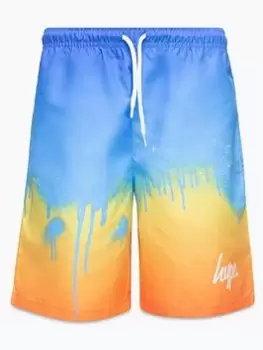 Hype Boys Red Sunset Drip Script Swim Shorts, Multi, Size Age: 13 Years