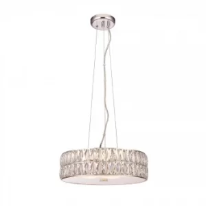 LED 5 Light Cylindrical Pendant Chrome, Crystal Glass Detail