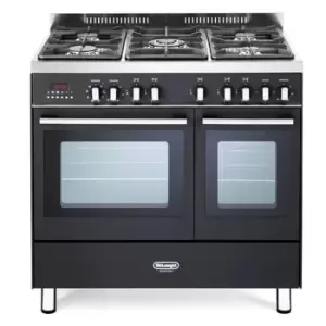 DeLonghi DTR906DFAN 90cm Modern Twin Cavity Dual Fuel Range in Black