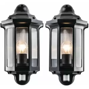 2 pack IP44 Outdoor Wall Light Satin Black pir Half Lantern Traditional Porch