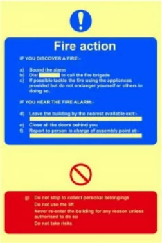 Fire Action Procedure Sign Rigid S/A Lum.Brd