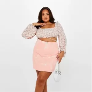 Missguided Plus Size Floral Print Shirred Crop Top - White