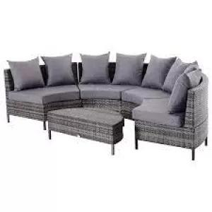 Outsunny 4-Seater Half Moon Shaped Rattan Outdoor Garden Furniture Set Grey