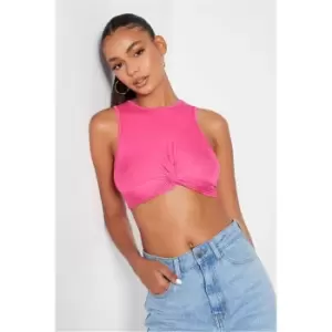 I Saw It First Hot Pink Jersey Basic Twist Front Racer Crop Top - Pink