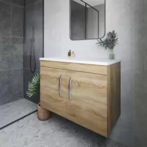 Nuie - Athena Wall Hung 2-Door Vanity Unit with Sparkling White Worktop 800mm Wide - Natural Oak