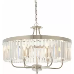 Bright Nickel Ceiling Chandelier Light - Clear Cut Glass 6 Bulb Pendant Fitting