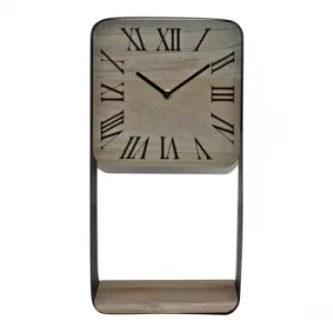 Metal Framed Freestanding Clock With Shelf