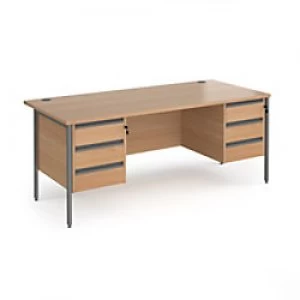 Dams International Straight Desk with Beech Coloured MFC Top and Graphite H-Frame Legs and 2 x 3 Lockable Drawer Pedestals Contract 25 1800 x 800 x 72