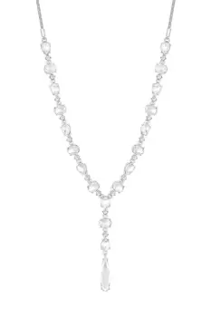 Silver Crystal Open Stone Y Drop Necklace