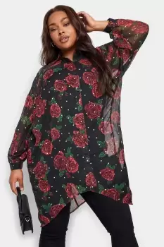 Rose Print Dipped Back Shirt