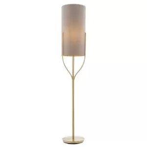 Fraser Base & Shade Floor Lamp Satin Brass Plate, Natural Linen Mix Fabric