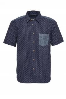 Mens French Connection Kast Tile Short Sleeved Shirt Cobalt