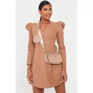 I Saw It First Camel Puff Sleeve Plunge Knit Dress - Brown