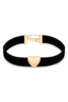 Gold Textured Puffed Heart Fabric Choker Necklace