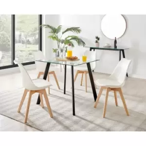 Furniture Box Seattle Glass and Black Leg Square Dining Table & 4 White Stockholm Wooden Leg Chairs